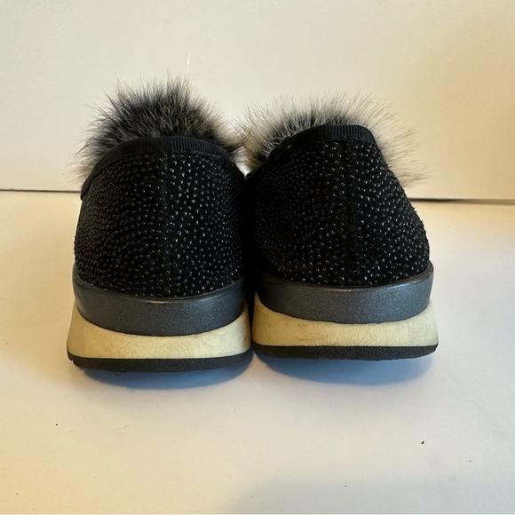 Roberto Della Croce slip-on sneaker style flats w/ furry pom pom embellishments - Picture 4 of 7